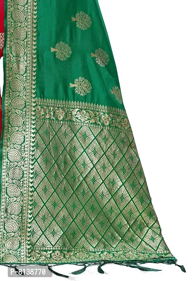 NITYA Women's Banarasi Silk Half and Half Pattern Saree with Blouse Piece (Parrot Green)-thumb3