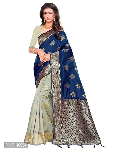 Stylish Art Silk Blue Woven Design Saree with Blouse piece-thumb0