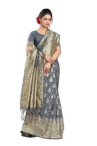 Stylish Art Silk Grey Woven Design Saree with Blouse piece-thumb1