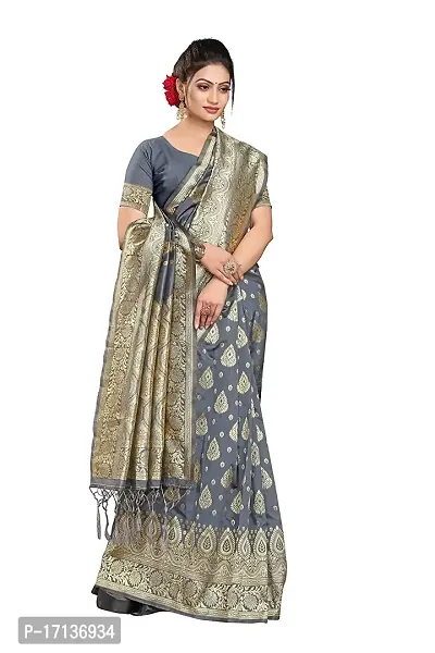 Stylish Art Silk Grey Woven Design Saree with Blouse piece-thumb2