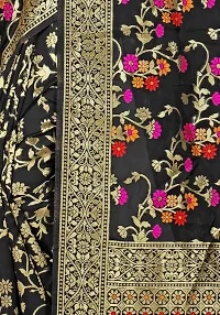 NITYA Women's Banarasi Art Silk Saree With Unstitched Blouse Piece (NT-15.001.04_Black)-thumb3
