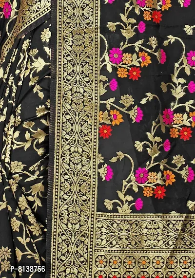 NITYA Women's Banarasi Art Silk Saree With Unstitched Blouse Piece (NT-15.001.04_Black)-thumb4