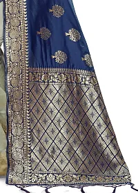 NITYA Women's Banarasi Silk Half and Half Pattern Saree with Blouse Piece (Navy Blue)-thumb2