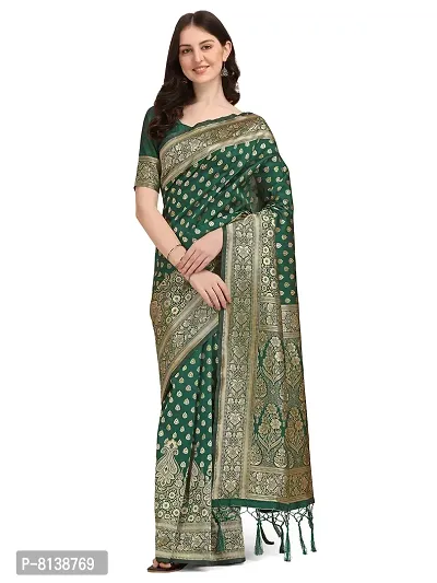 PANCHAAMRIT Women's Banarasi Silk Blend Saree With Blouse Piece (NT58Z_bgreen_Green)