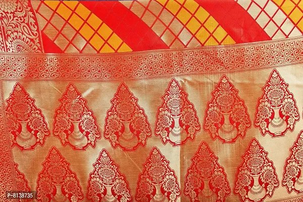 Nitya Soft Kota Chanderi Silk Blend Jacqaurd Woven Saree with Unstitched Contrast Blouse Piece | Red Lichi Silk Saree with Soft Golden Zari Work-thumb4