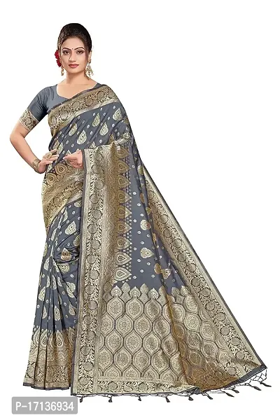 Stylish Art Silk Grey Woven Design Saree with Blouse piece-thumb0