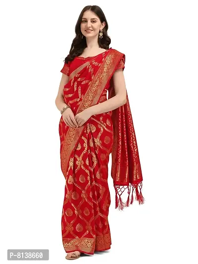 Panchaamrit Banarasi Paisley Design Silk Blend Saree With Unstitched Blouse Piece - RED