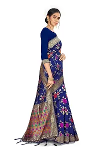 NITYA Women's Banarasi Art Silk Saree With Blouse (NT-32.001.01_Navy Blue)-thumb1