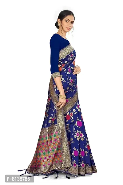 NITYA Women's Banarasi Art Silk Saree With Blouse (NT-32.001.01_Navy Blue)-thumb2