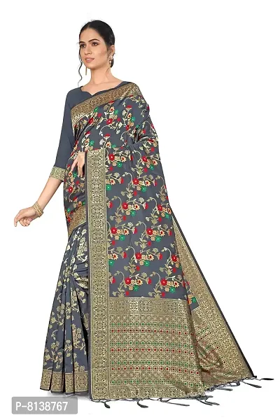 NITYA Women's Banarasi Art Silk Saree With Unstitched Blouse Piece (NT-15.001.02_Dark Grey)