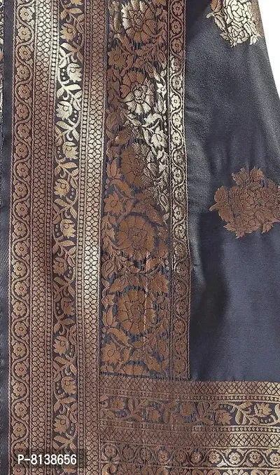 Panchaamrit Women's Soft Kota Chanderi Silk Blend Jacqaurd Woven Saree with Unstitched Blouse Piece| Dark Grey | Lichi Silk Saree with Soft Golden Zari Work-thumb5