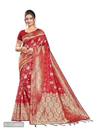 Stylish Art Silk Red Woven Design Saree with Blouse piece-thumb0