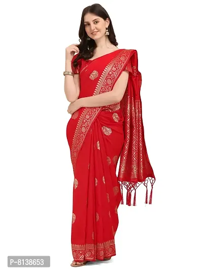 Panchaamrit Banarasi Paisley Design Silk Blend Saree With Unstitched Blouse Piece - Red-thumb0