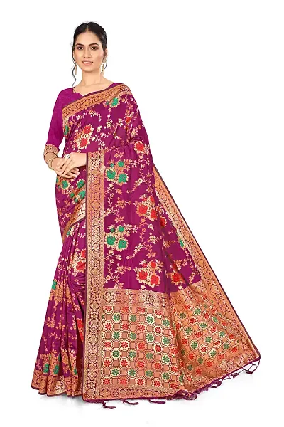 Panchaamrit NT-31 Kota Chanderi Silk Blend Jacquard Woven Meenakari Saree with Unstitched Blouse Piece | Colorful Floral Pattern | Lichi Silk Sari with Soft Zari Work