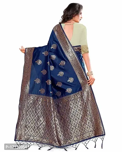 Stylish Art Silk Blue Woven Design Saree with Blouse piece-thumb3