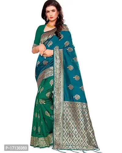 Stylish Art Silk Blue Woven Design Saree with Blouse piece