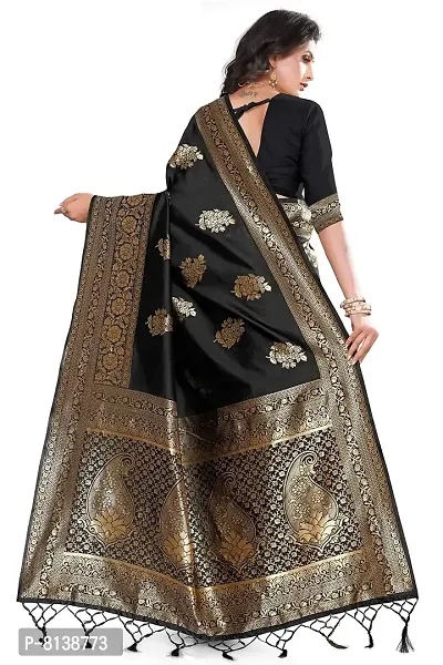 NITYA Women's  Girl's Banarasi Silk Blend Saree With Blouse Piece (NT98_Black)-thumb2