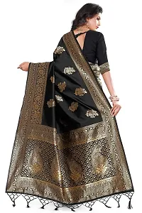 Panchaamrit Women's Soft Kota Chanderi Silk Blend Jacqaurd Woven Saree with Unstitched Blouse Piece| Black | Lichi Silk Saree with Soft Golden Zari Work-thumb1