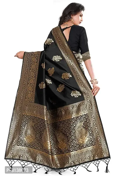 Panchaamrit Women's Soft Kota Chanderi Silk Blend Jacqaurd Woven Saree with Unstitched Blouse Piece| Black | Lichi Silk Saree with Soft Golden Zari Work-thumb2