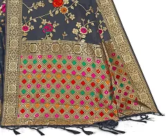 Panchaamrit Women's Kota Chanderi Silk Blend Jacquard Woven Meenakari Saree with Unstitched Blouse Piece | Colorful Floral Pattern | Dark Grey Lichi Silk Sari with Soft Zari Work-thumb3