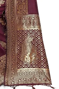 Panchaamrit Women's Soft Kota Chanderi Silk Blend Jacqaurd Woven Saree with Unstitched Blouse Piece| Maroon | Lichi Silk Saree with Soft Golden Zari Work-thumb3