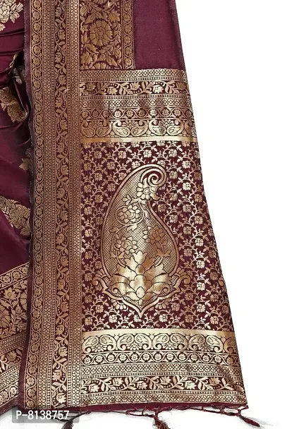 Panchaamrit Women's Soft Kota Chanderi Silk Blend Jacqaurd Woven Saree with Unstitched Blouse Piece| Maroon | Lichi Silk Saree with Soft Golden Zari Work-thumb4