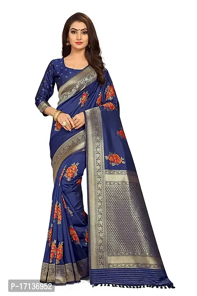 Stylish Art Silk Blue Woven Design Saree with Blouse piece-thumb0