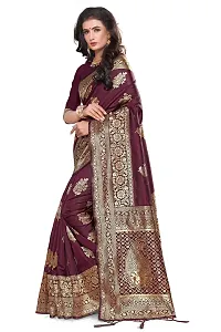 Panchaamrit Women's Soft Kota Chanderi Silk Blend Jacqaurd Woven Saree with Unstitched Blouse Piece| Maroon | Lichi Silk Saree with Soft Golden Zari Work-thumb1