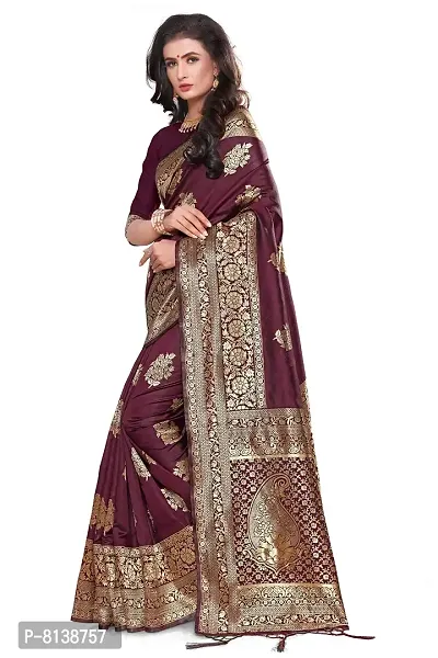 Panchaamrit Women's Soft Kota Chanderi Silk Blend Jacqaurd Woven Saree with Unstitched Blouse Piece| Maroon | Lichi Silk Saree with Soft Golden Zari Work-thumb2