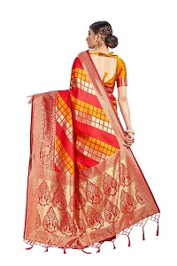 Nitya Soft Kota Chanderi Silk Blend Jacqaurd Woven Saree with Unstitched Contrast Blouse Piece | Red Lichi Silk Saree with Soft Golden Zari Work-thumb1