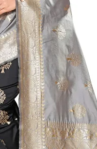 NITYA Women's Banarasi Silk Half and Half Pattern Saree with Blouse Piece (Grey)-thumb3