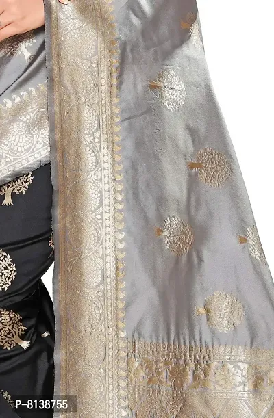 NITYA Women's Banarasi Silk Half and Half Pattern Saree with Blouse Piece (Grey)-thumb4