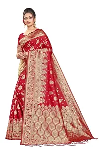 Panchaamrit Women's Soft Kota Chanderi Silk Blend Jacquard Woven Saree with Unstitched Blouse Piece | Lichi Silk Saree with Soft Golden Zari Work (Maroon)-thumb2