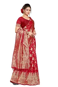 Panchaamrit Women's Soft Kota Chanderi Silk Blend Jacquard Woven Saree with Unstitched Blouse Piece | Lichi Silk Saree with Soft Golden Zari Work (Maroon)-thumb3