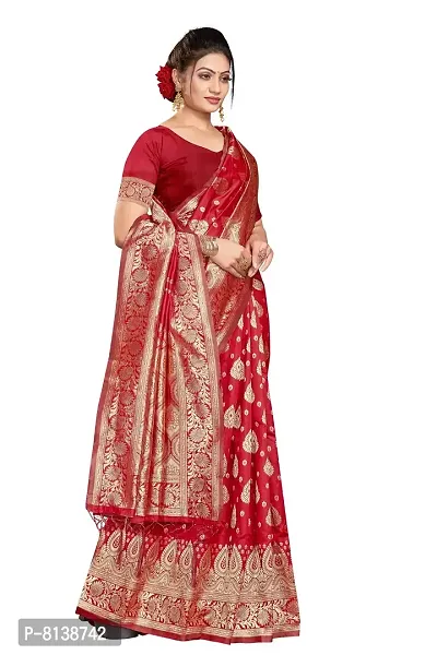 Panchaamrit Women's Soft Kota Chanderi Silk Blend Jacquard Woven Saree with Unstitched Blouse Piece | Lichi Silk Saree with Soft Golden Zari Work (Maroon)-thumb4