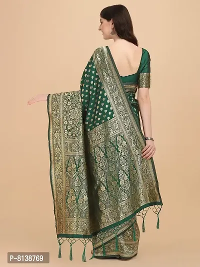 PANCHAAMRIT Women's Banarasi Silk Blend Saree With Blouse Piece (NT58Z_bgreen_Green)-thumb3