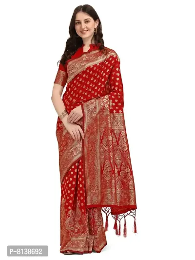 PANCHAAMRIT Women's Banarasi Silk Blend Saree With Blouse Piece (NT58Z_red_Red)-thumb0