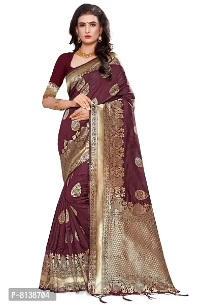 NITYA Women's Banarasi Silk Jacquard Woven Saree with Blouse Piece (NT97, Maroon)