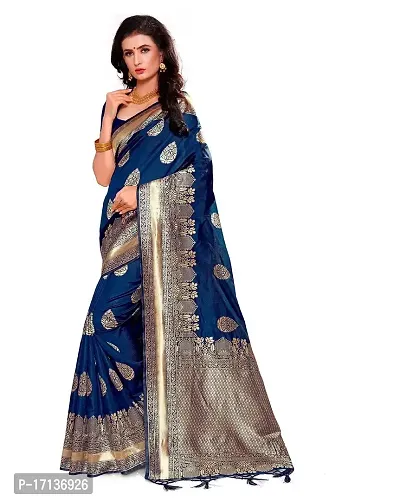 Stylish Art Silk Blue Woven Design Saree with Blouse piece-thumb2