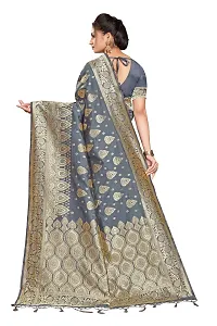 Panchaamrit Women's Soft Kota Chanderi Silk Blend Jacquard Woven Saree with Unstitched Blouse Piece | Lichi Silk Saree with Soft Golden Zari Work (Dark Grey)-thumb1