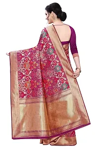 PANCHAAMRIT Women's Soft Kota Chanderi Silk Blend Saree with Unstitched Blouse Piece | Colorful Kashmiri Jacqaurd Woven | Wine Color Lichi Silk Saree with Soft Golden Zari Work-thumb1