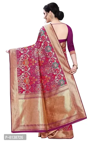 PANCHAAMRIT Women's Soft Kota Chanderi Silk Blend Saree with Unstitched Blouse Piece | Colorful Kashmiri Jacqaurd Woven | Wine Color Lichi Silk Saree with Soft Golden Zari Work-thumb2