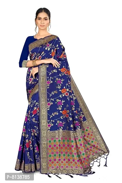 NITYA Women's Banarasi Art Silk Saree With Blouse (NT-32.001.01_Navy Blue)