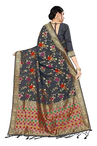 Panchaamrit Women's Kota Chanderi Silk Blend Jacquard Woven Meenakari Saree with Unstitched Blouse Piece | Colorful Floral Pattern | Dark Grey Lichi Silk Sari with Soft Zari Work-thumb1