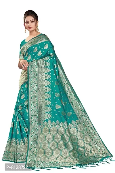 Panchaamrit Women's Soft Kota Chanderi Silk Blend Jacquard Woven Saree with Unstitched Blouse Piece | Lichi Silk Saree with Soft Golden Zari Work (Light Green)-thumb5