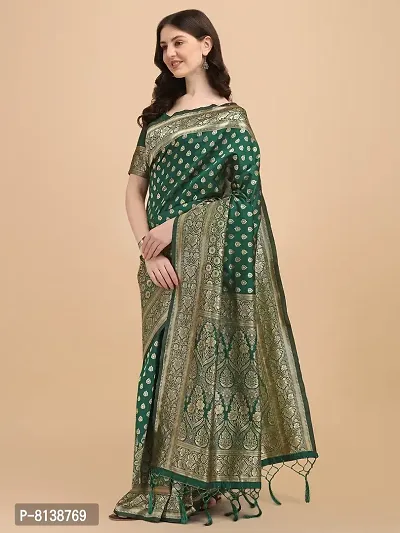 PANCHAAMRIT Women's Banarasi Silk Blend Saree With Blouse Piece (NT58Z_bgreen_Green)-thumb2