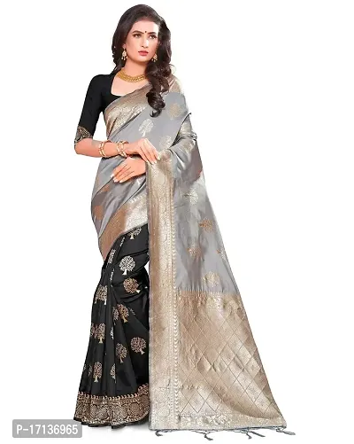 Stylish Art Silk Grey Woven Design Saree with Blouse piece-thumb0