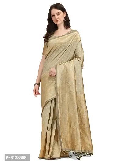 PANCHAAMRIT Women's Banarasi Silk Blend Saree With Blouse Piece (NT58Z_cream_Cream)