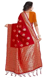 Panchaamrit Women's Soft Kota Silk Blend Jacquard Woven Half and Half Kanjivaram Saree with Unstitched Blouse Piece | Red and Orange | Lichi Silk Saree with Golden Zari Work-thumb3