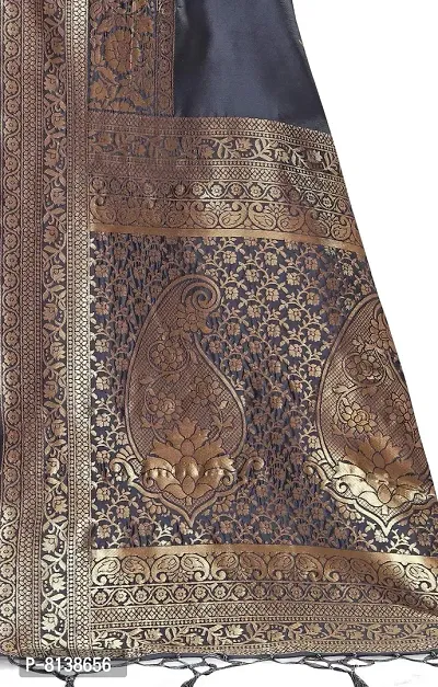 Panchaamrit Women's Soft Kota Chanderi Silk Blend Jacqaurd Woven Saree with Unstitched Blouse Piece| Dark Grey | Lichi Silk Saree with Soft Golden Zari Work-thumb4